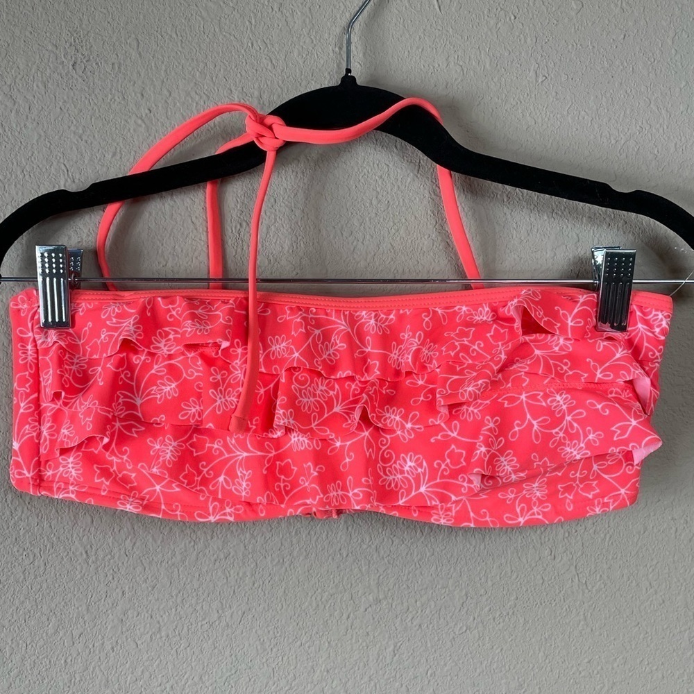 Gap Body Ruffle Bandeau‎ finding neon swim bikini top removable strap pads, sz L